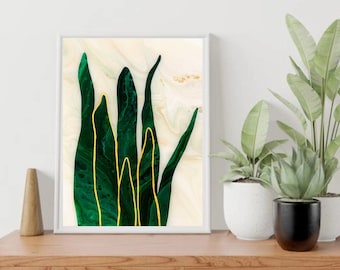 Snake Plant Art Print: Modern Houseplant Illustration