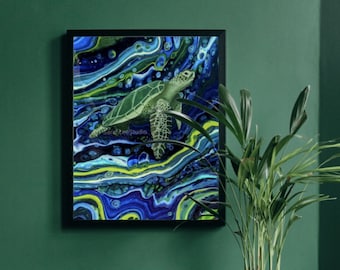 Sea Turtle Print: Galactic Luster Art, Galaxy Turtle
