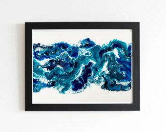 Ocean-Inspired Abstract Art | Blue Swirl Painting | Unframed Fine Art Decor