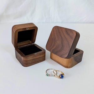 Walnut Square Ring Box, Velvet Inner, Rustic Wedding Decor