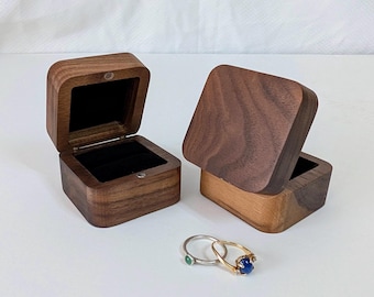 Walnut Square Ring Box, Velvet Inner, Rustic Wedding Decor