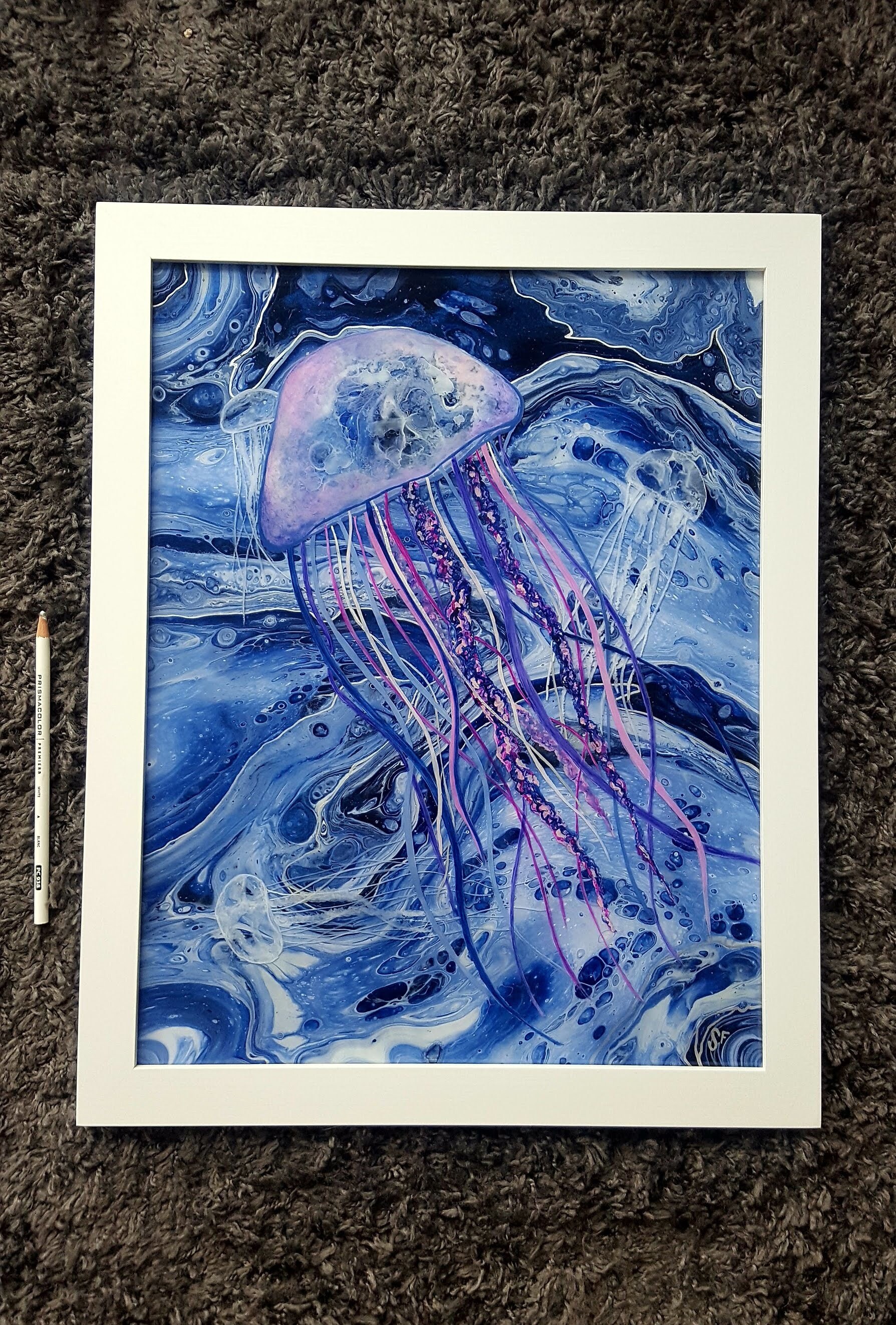 Wall art nature inspired Jellyfish fluid art framed marine Etsy