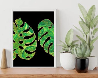 Monstera Leaf Art Print: Green Abstract Botanical Wall Decor