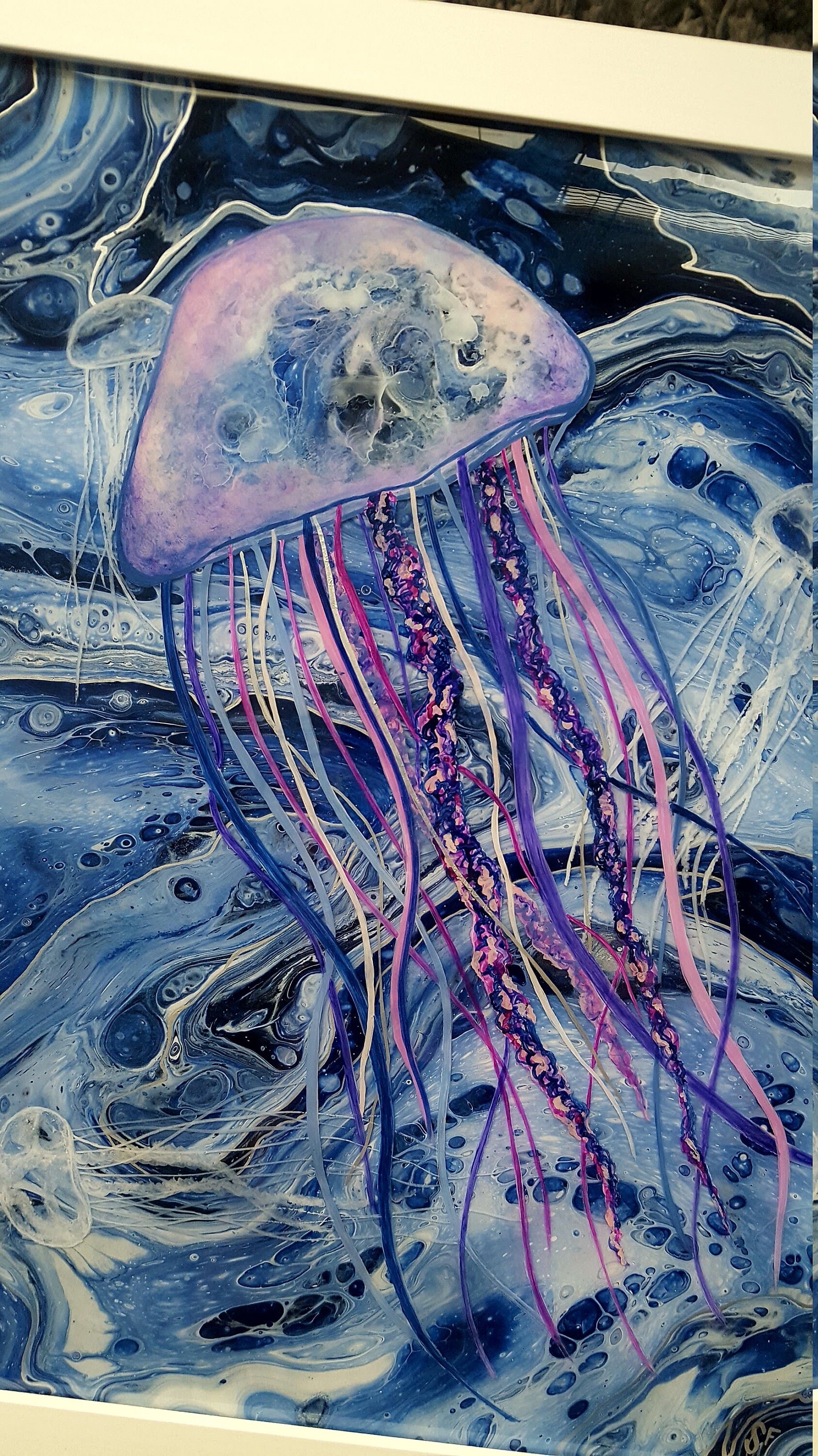 Wall art nature inspired Jellyfish fluid art framed marine Etsy