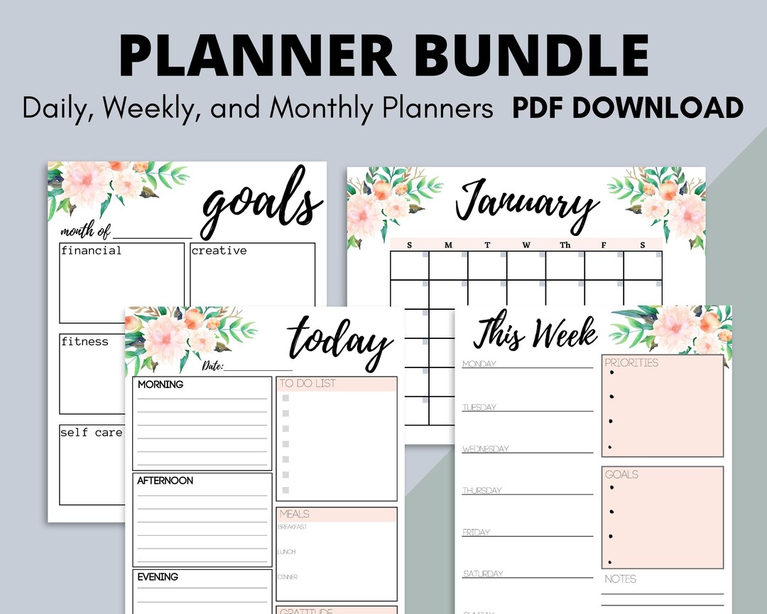 Planner Bundle, Planner Printable, Daily and Weekly Planner, Monthly ...
