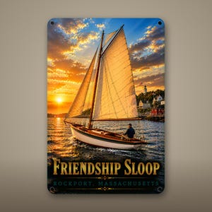 Friendship Sloop Coastal Metal Wall Art | 8x12 Aluminum Sign | Beach House Decor, Nautical Gift