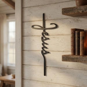Jesus Cross Script Steel Sign, Bible Verse Wall Art, Faith Gift, Religious Home Decor, Christian Wall Art, Scripture Gift