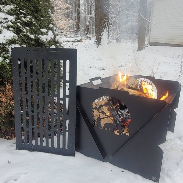 Collapsible fire pit, custom fire pit, personalized grill firepit, steel firepit grate, camping fire pit, grilling gifts for men, for camper