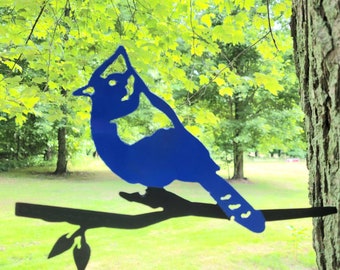 Blue Jay decor for home, decorative tree stake, metal yard art animals, bird lover gift, outdoor decor, unique gifts for women birthday