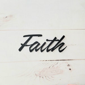 Faith word art, metal inspirational wall art, spiritual gifts, script font wall hangings, metal script words, wall decor living room