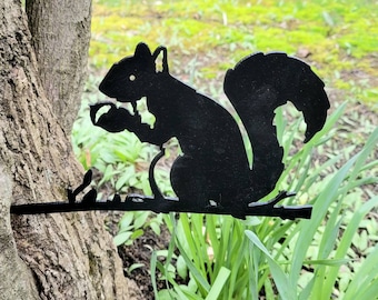 Squirrel Tree Stake: Metal Yard Art, Mailbox Decor