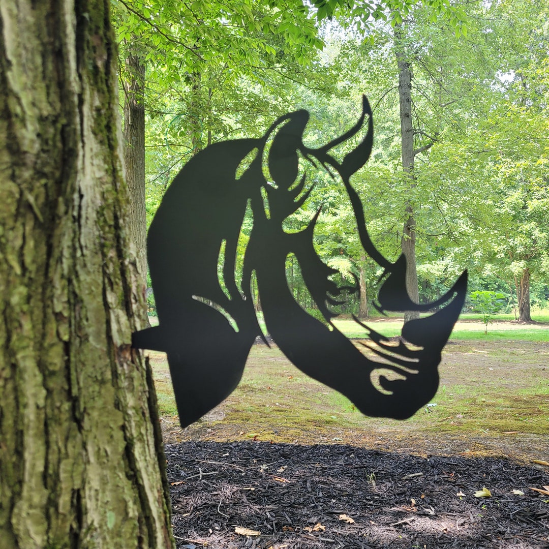 Rhino Decorative Metal Tree Stake, Yard Art, Silly Animal Art