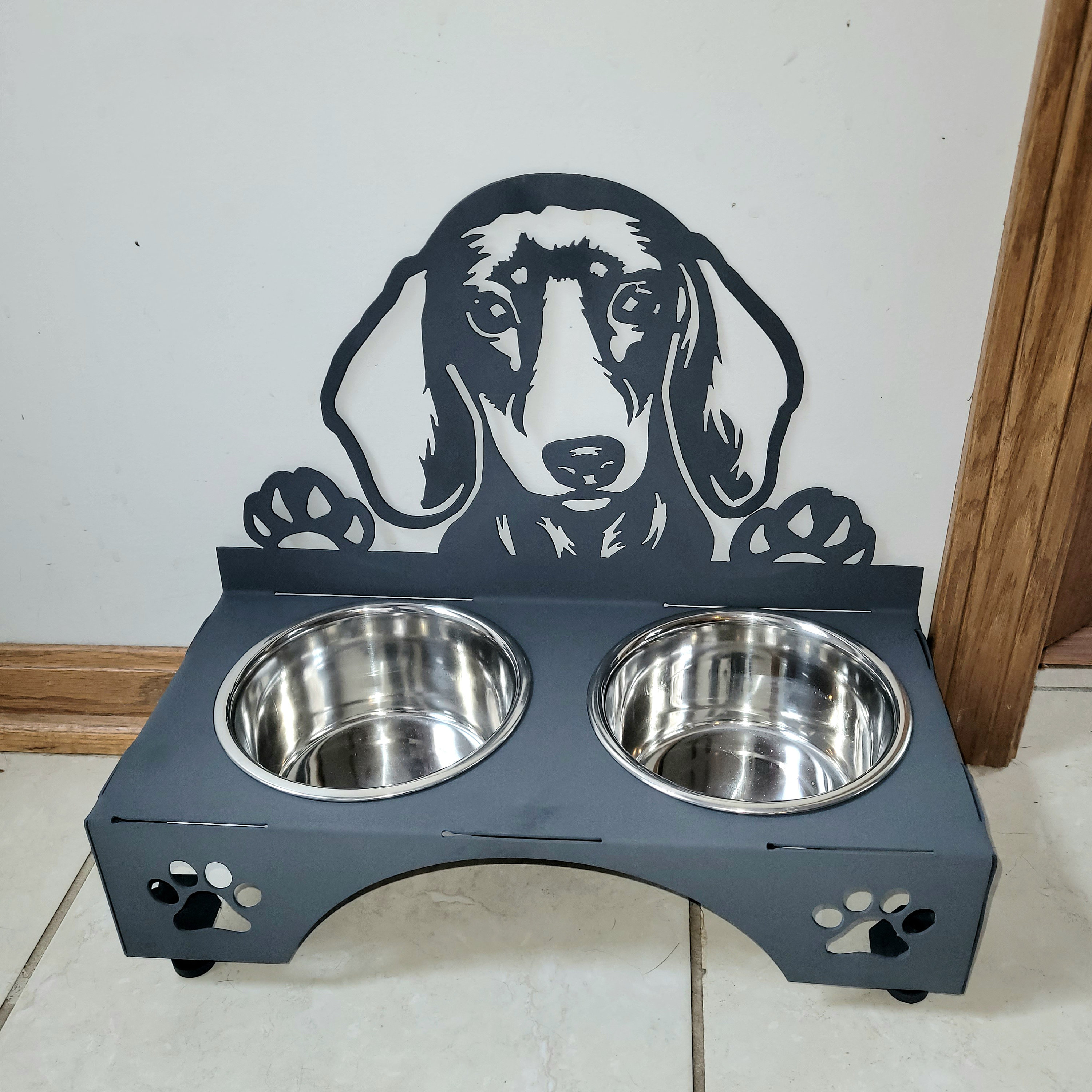 Metal dog bowl holder sale