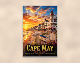 Cape May Coastal Poster — 16x24 & 24x36 Wall Art Print, Coastal Nautical Wall Decor, Beach House Gift