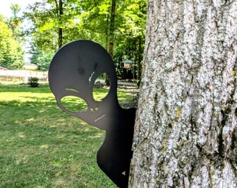 Alien Tree Stake, Metal Garden Yard Art, UFO Outdoor Decor, Area 51 Gift, Sci Fi Fan, Made in USA