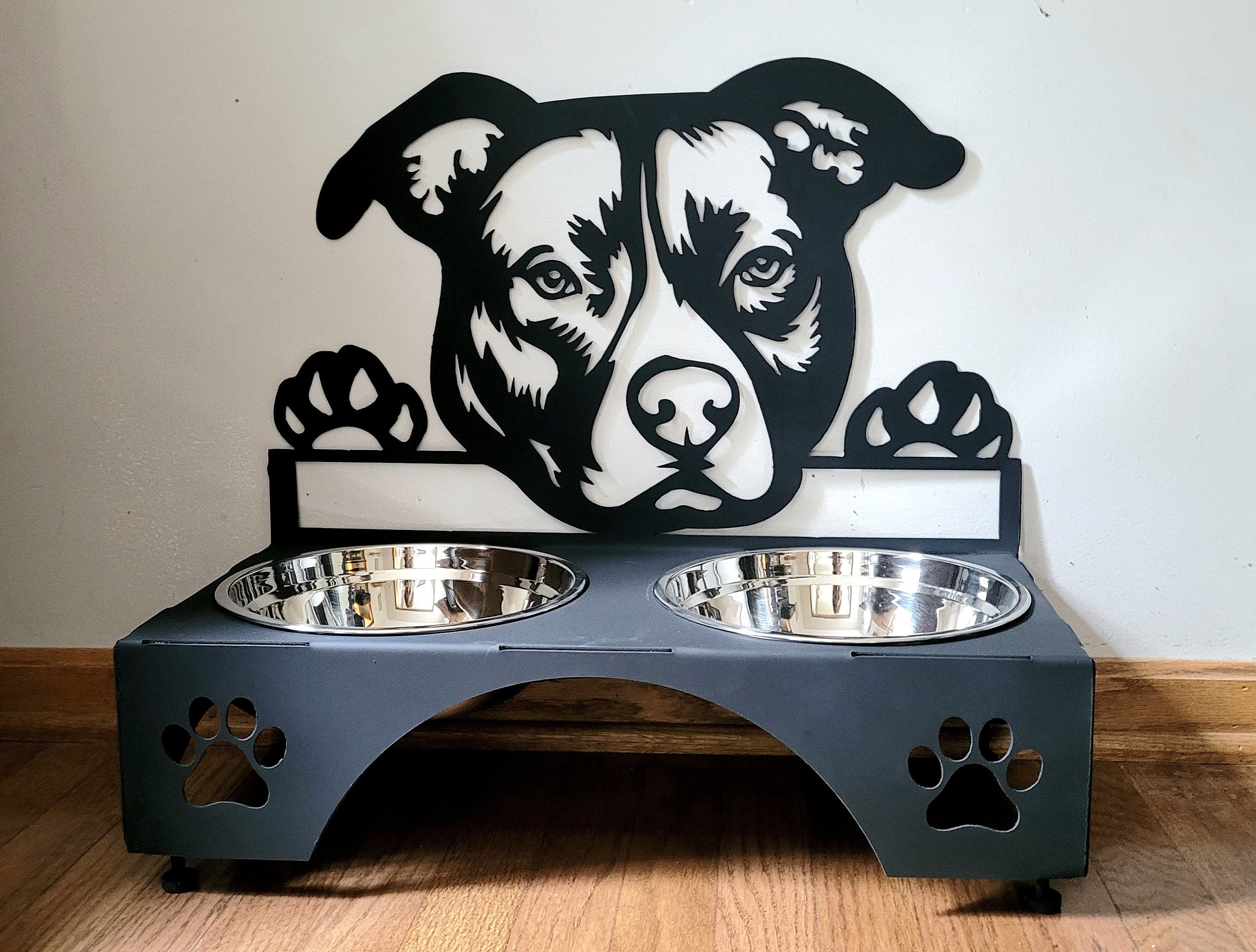 Pit Bull Terrier Elevated Dog Feeder Floor Stand Bowl Holder