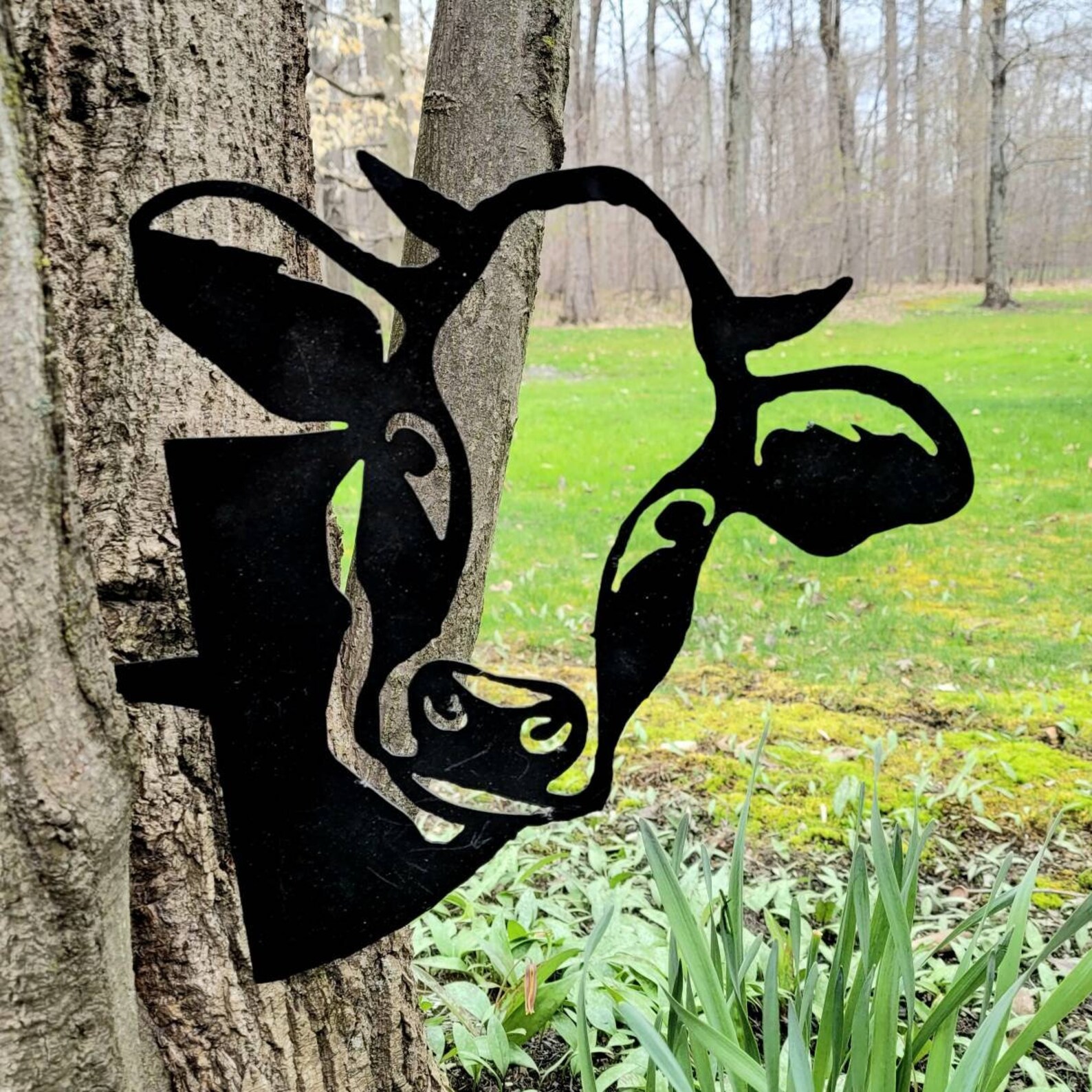 Cow Tree Stake Cow Decor Cow Yard Art Fun Yard Art Fence Etsy