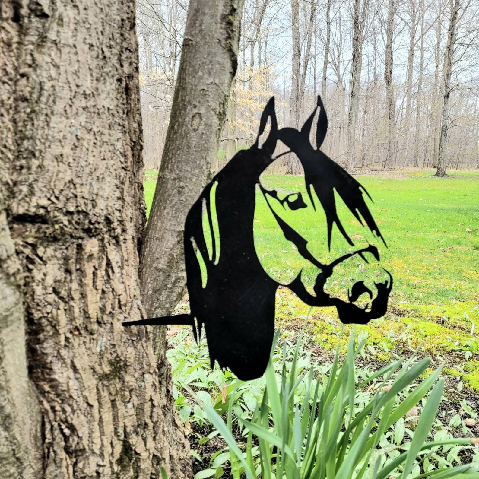 Horse Tree Stake Horse Decor Home Horse Yard Art Metal Etsy