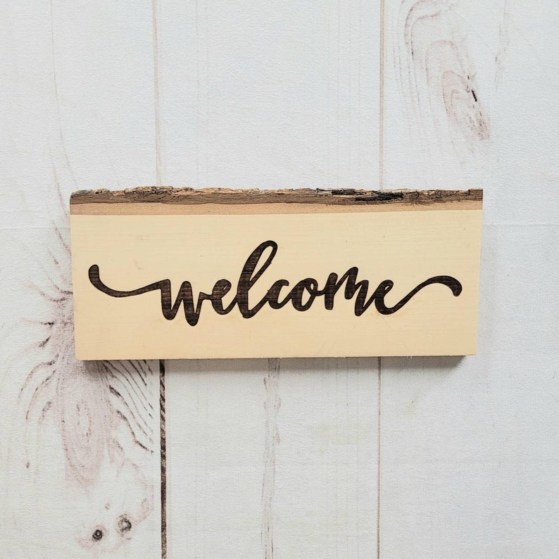 Rustic Live Edge Welcome Sign: Laser Engraved Basswood Plaque - Etsy