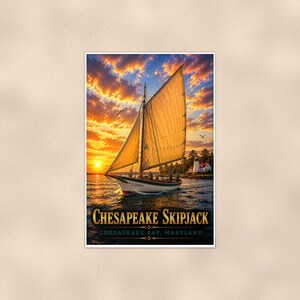 Chesapeake Skipjack Poster — 16x24 & 24x36 Wall Art Print, Nautical Harbor Wall Decor, Sailing Lover Gift
