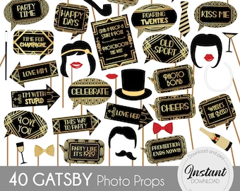 Gatsby Photo Booth Props, Roaring 20s Art Deco Party (PDF Pattern)