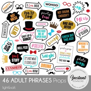 Adult party photo booth props, Adult phrases props, Adult party props, funny phrases, adult party photo props, adult party signs, funny sign