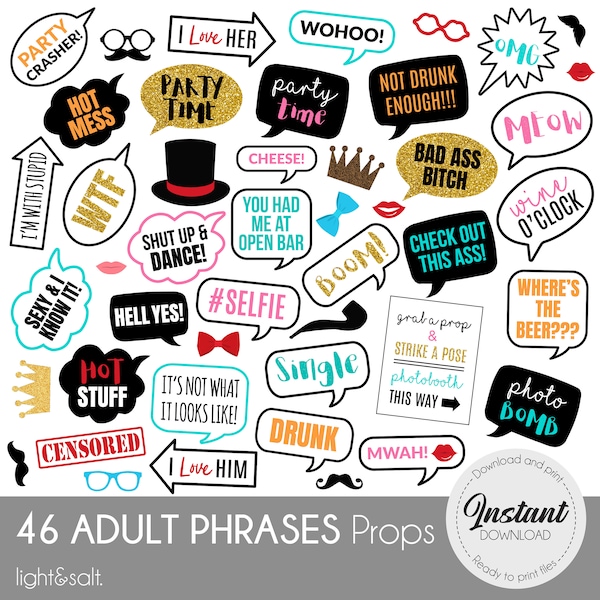 Adult party photo booth props, Adult phrases props, Adult party props, funny phrases, adult party photo props, adult party signs, funny sign