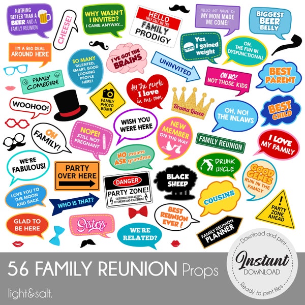Family reunion photo booth props, family reunion party, family gathering, funny family reunion props, Family Party Photo Booth Props