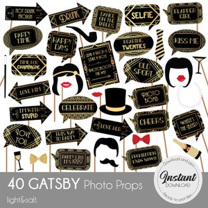Gatsby Photo Booth-rekwisieten, fotorekwisieten uit de jaren 1920, Great Gatsby-rekwisieten, feestrekwisieten uit 1920, feest Roaring 20s, Art Deco Party, Roaring 20s, Jazz