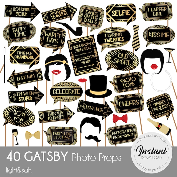 Gatsby Photo Booth props, 1920s photo props, Great Gatsby props, 1920 party props, Roaring 20s party, Art Deco Party, Roaring 20s, Jazz