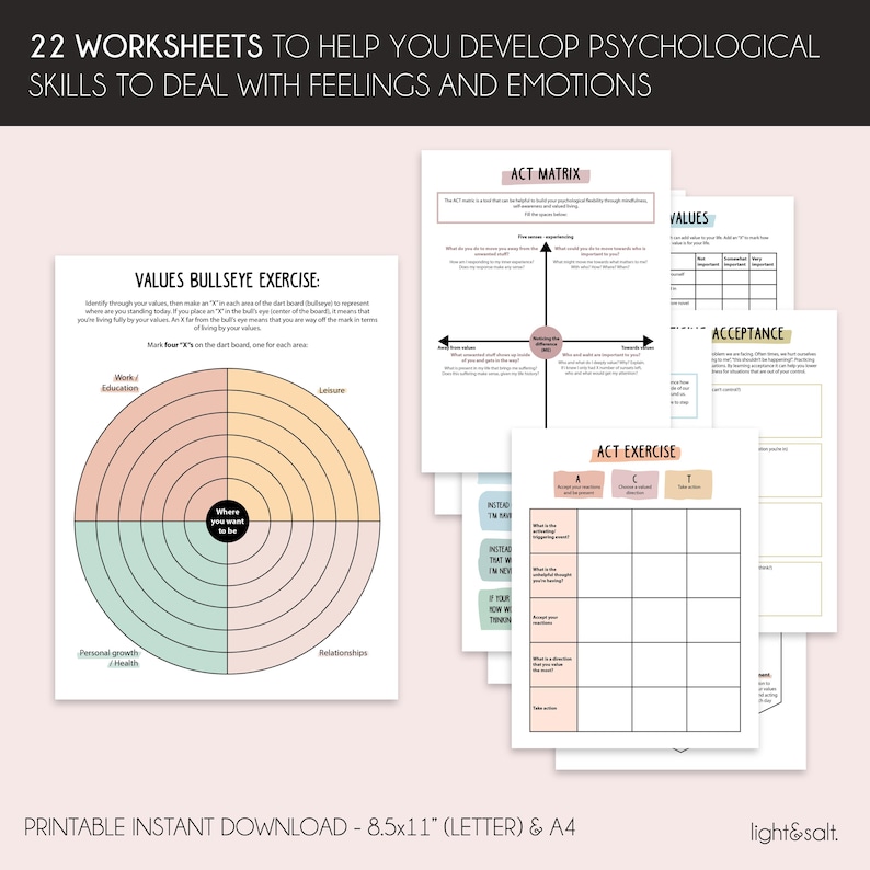ACT Therapy Worksheets, Acceptance and Commitment Therapy, Values ...