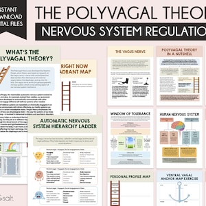 Polyvagal Theory worksheets, Regulating the Nervous System, Somatic Therapy, Somatic Exercise, Vagal Nerve Therapy, Window of tolerance