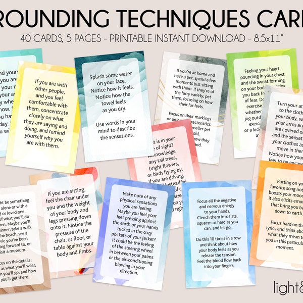 Grounding flash cards, Mindfulness Breathing Exercises, Coping skills cards, Breathing exercise cards, Calming Corner, DBT, anxiety cards