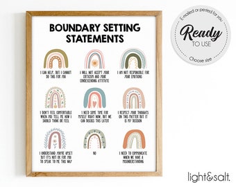 Boundaries Print, Psychology Art, Therapy Office Decor, Counselor Office, Mental health poster, Relationship, Boundary setting statements