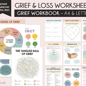 Grief worksheets, Grief journey journal, depression worksheets, anxiety worksheets, kids feelings, social emotional learning, grief and loss