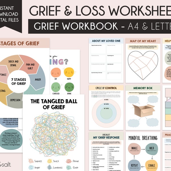 Grief worksheets, Grief journey journal, depression worksheets, anxiety worksheets, kids feelings, social emotional learning, grief and loss