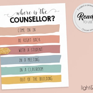 School Counselling Office Sign Door, Where is the counsellor door sign, School counsellor office, Therapy office decor, Psychology