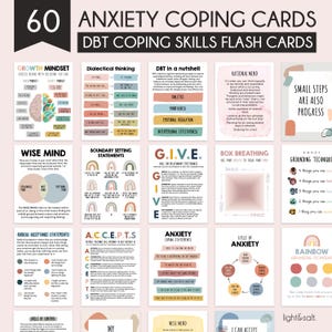 Cartes mémoire sur les capacités d'adaptation à l'anxiété, cartes DBT, thérapie comportementale dialectique, tolérance à la détresse, trouble de la personnalité borderline, coin calme