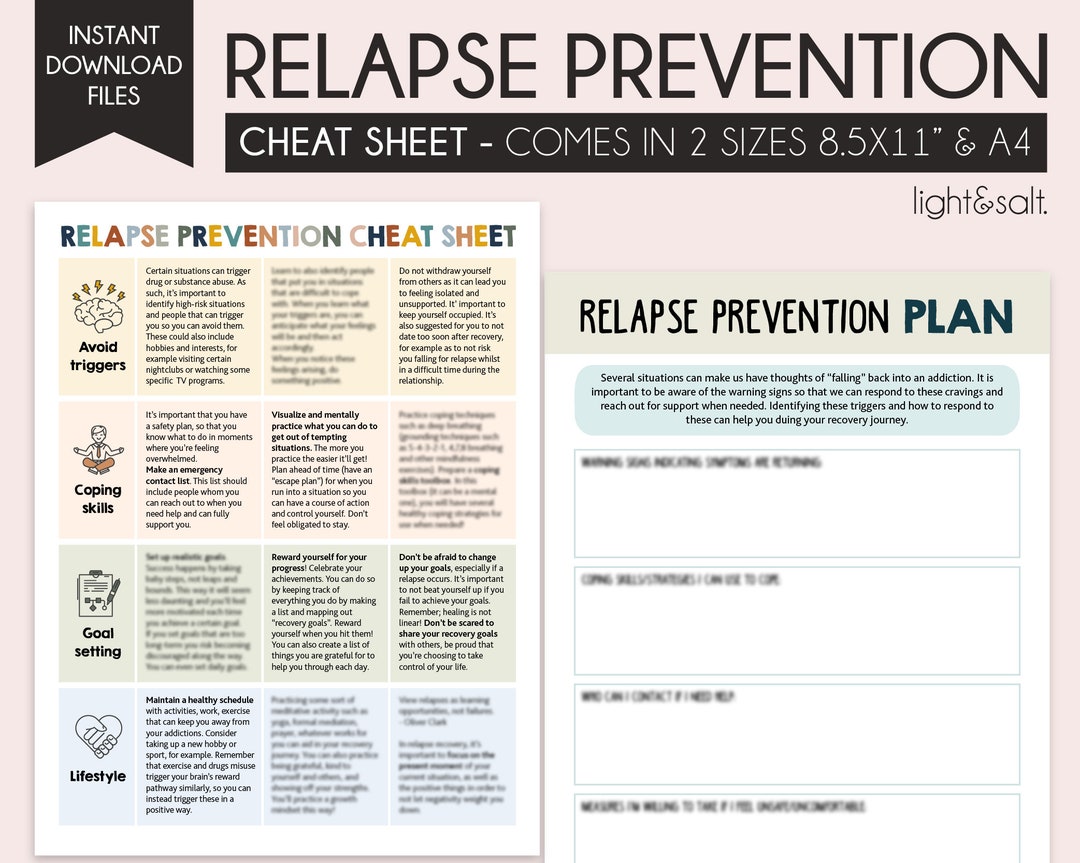 Relapse Prevention Cheat Sheet and Plan Sobriety Addiction Substance Relapse Prevention Cheat Sheet and Plan Sobriety Addiction Substance