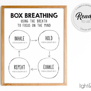 Box breathing, Mindful Breathing poster, Grounding technique, Mental Health poster, School Counselor Office Decor, psychotherapy