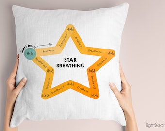 Mindful breathing pillow, Star, breathing exercises throw pillow case, psychology, therapy office decor, calm down corner, therapist gift