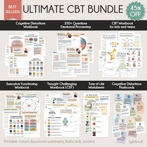 究極の CBT バンドル、CBT セラピー ワークシート、対処スキル、認知の歪み、心理学者、カウンセリング リソース、実行機能