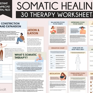 Somatic Healing Workbook, somatic therapy worksheets, inner healing, emotional regulation, mental health worksheets, trauma worksheets, CBT