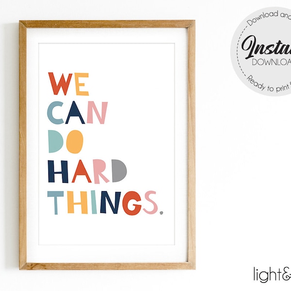 We can do hard things poster, Growth mindset, education, Rainbow Print, Elaine S. Dalton, back to school print, Inspirational, kids wall art