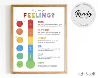 Rainbow Feelings thermometer, Feelings poster, Calm down corner, Self regulation poster, therapy office, Mental health, Zones of regulation