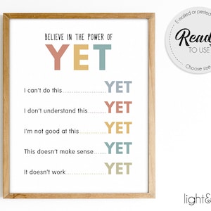 I believe in the power of yet, Growth mindset poster, therapy office decor, CBT poster, Counselor office decor, mental health poster