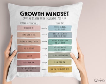 Growth Mindset pillow, Feelings pillow case, counselor, office decor, for women, therapy office decor, calm down corner, therapist gift