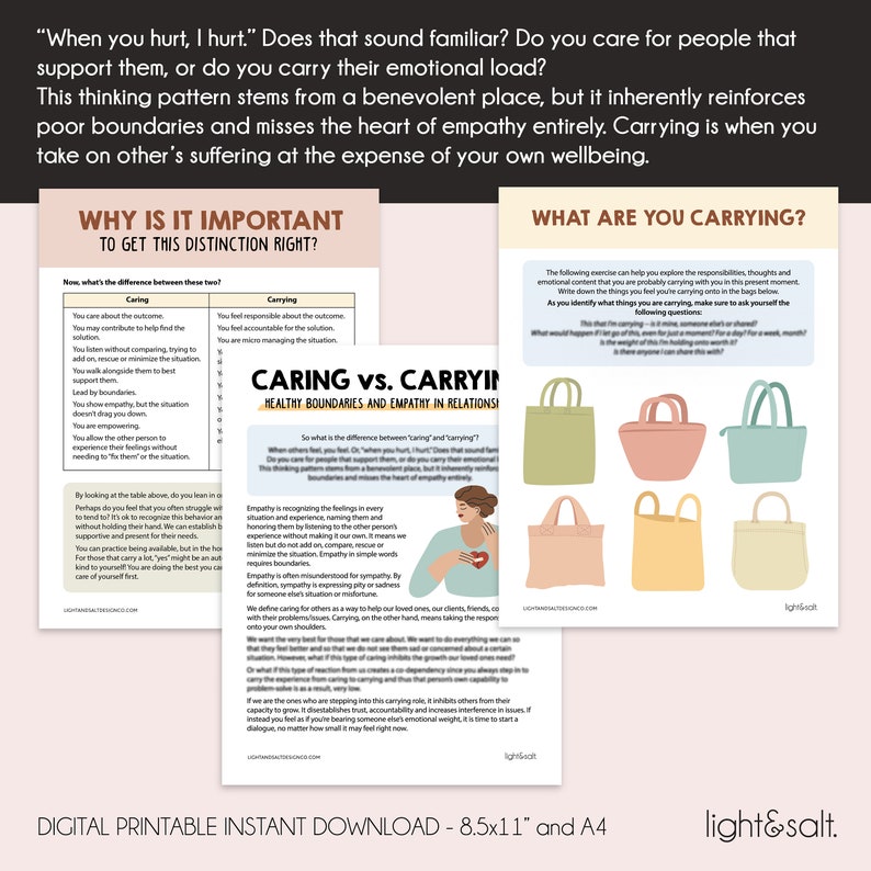 Caring Vs Carrying: Worksheets for Setting Healthy Boundaries in ...