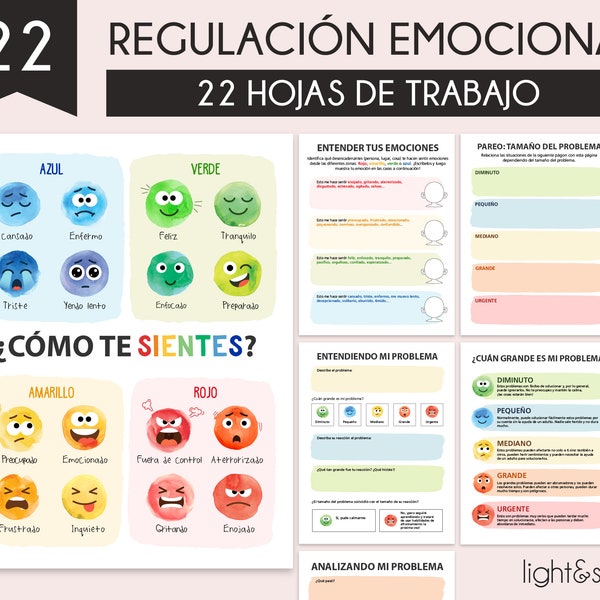 Hojas de trabajo de regulación emocional en español, zonas de regulación, aprendizaje socioemocional, consejero escolar, póster de sentimientos, rincón calmante