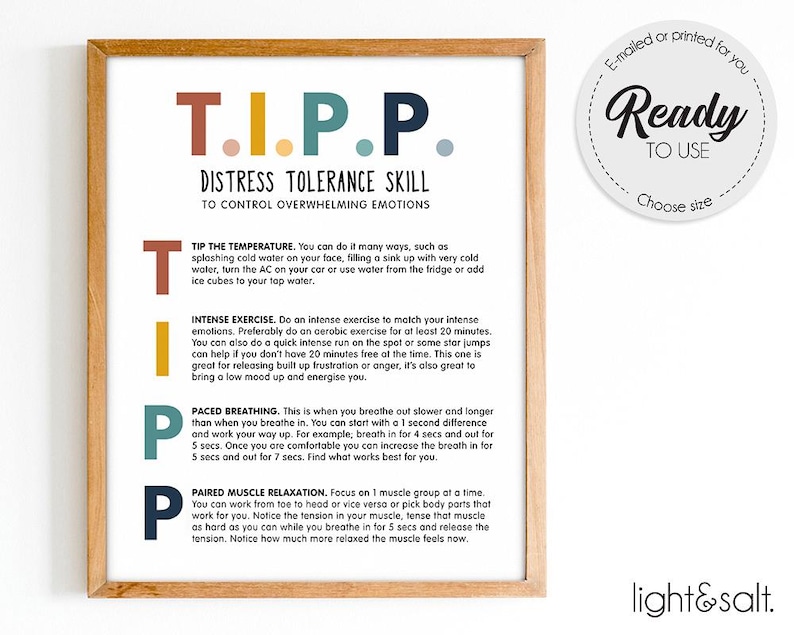 TIPP DBT poster, Mental Health poster, Therapy poster, therapist office decor, Borderline personality disorder, therapy office decor, BPD image 1